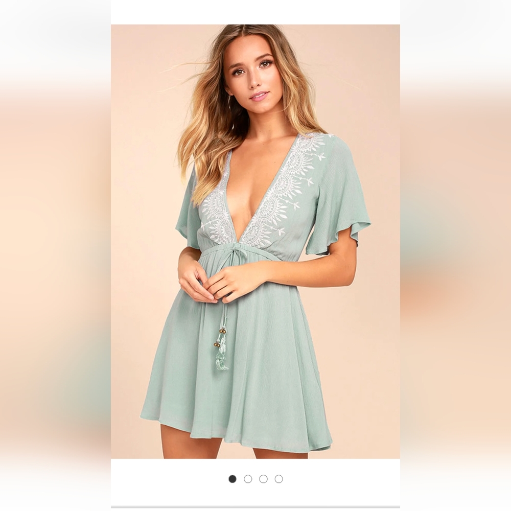 Lost + Wander Kiki Embroidered Dress Dusty Sage Size Medium